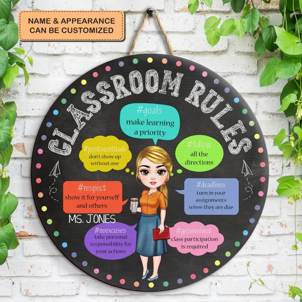 Personalized Custom Door Sign - Teacher's Day, Appreciation Gift For Teacher - Classroom Rules