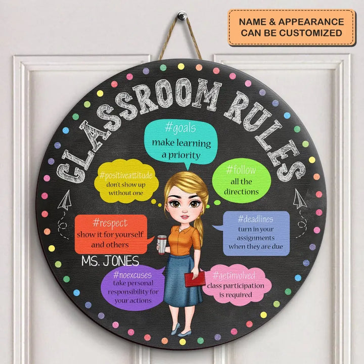 Personalized Custom Door Sign - Teacher's Day, Appreciation Gift For Teacher - Classroom Rules