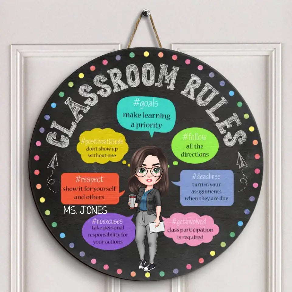 Personalized Custom Door Sign - Teacher's Day, Appreciation Gift For Teacher - Classroom Rules