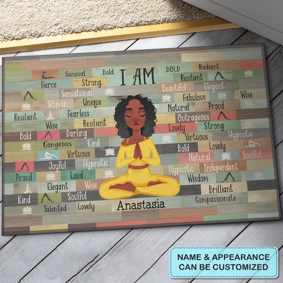 Personalized Custom Doormat - Gift For Yoga Lover - I Am Strong Proud