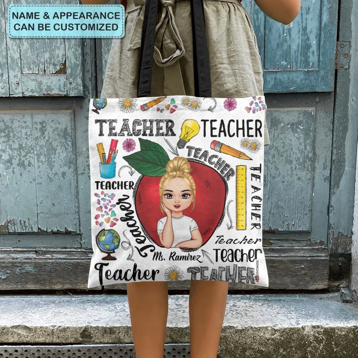 Personalized Custom Tote Bag - Teacher's Day, Appreciation Gift For Teacher - Red Apple Teacher