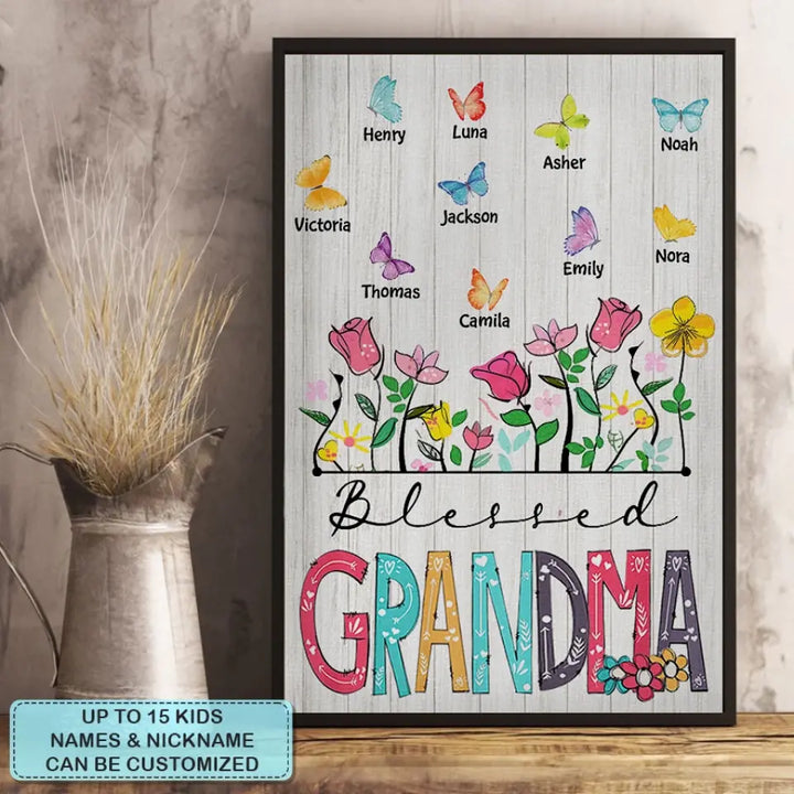 Personalized Custom Poster/Wrapped Canvas - Mother's Day Gift For Grandma, Mom - Blessed Grandma Butterfly