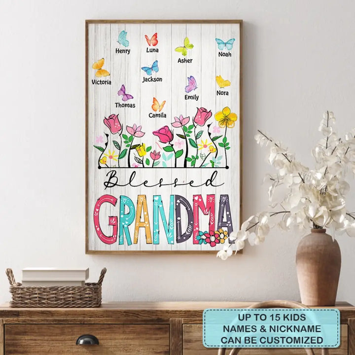 Personalized Custom Poster/Wrapped Canvas - Mother's Day Gift For Grandma, Mom - Blessed Grandma Butterfly