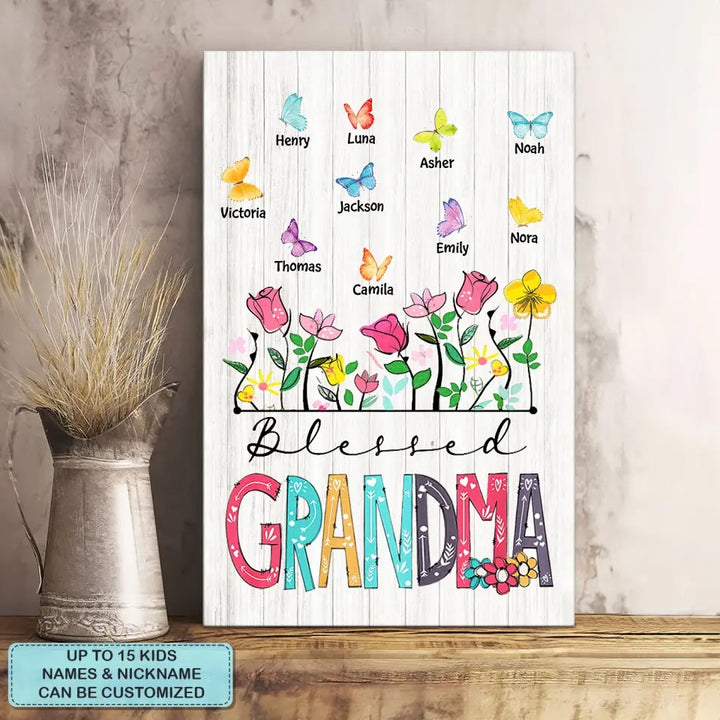 Personalized Custom Poster/Wrapped Canvas - Mother's Day Gift For Grandma, Mom - Blessed Grandma Butterfly