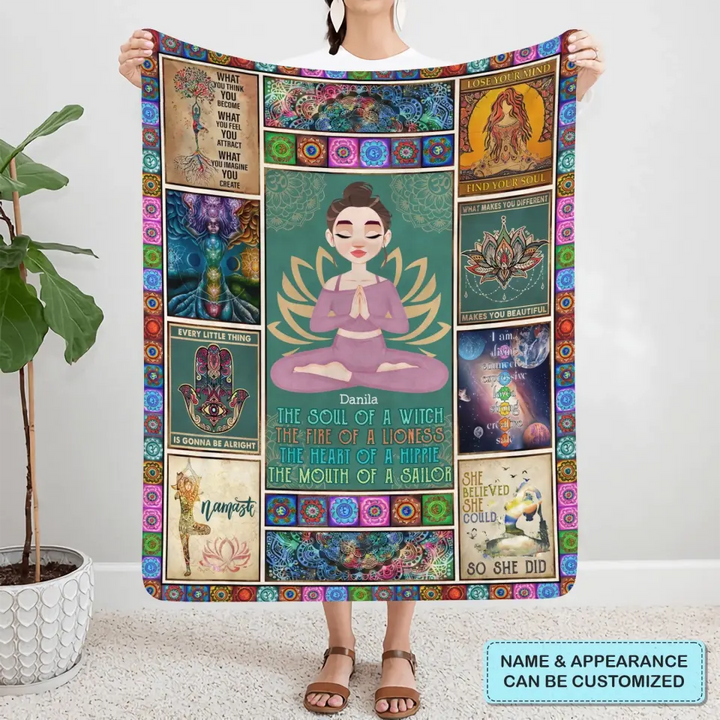 Personalized Custom Blanket - Gift For Yoga Lover - The Soul Of A Witch