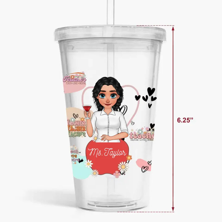 Personalized Custom Acrylic Tumbler - Teacher's Day, Appreciation Gift For Teacher  - Teach Love Inspire Floral