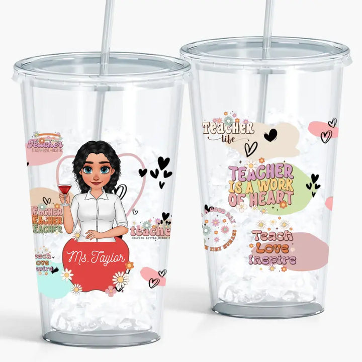 Personalized Custom Acrylic Tumbler - Teacher's Day, Appreciation Gift For Teacher  - Teach Love Inspire Floral