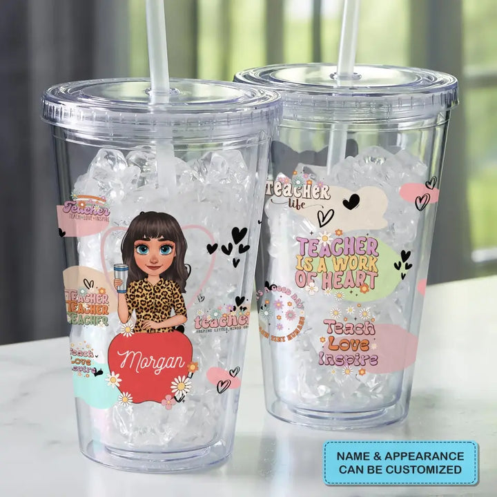 Personalized Custom Acrylic Tumbler - Teacher's Day, Appreciation Gift For Teacher  - Teach Love Inspire Floral