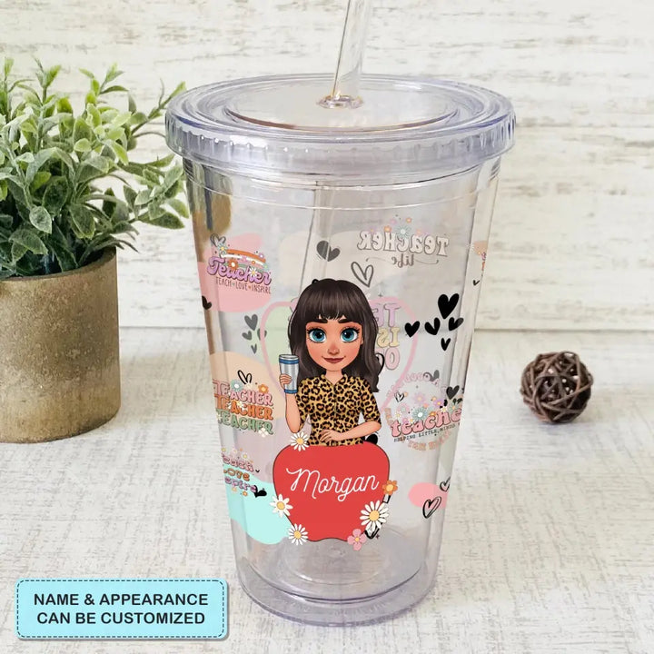 Personalized Custom Acrylic Tumbler - Teacher's Day, Appreciation Gift For Teacher  - Teach Love Inspire Floral