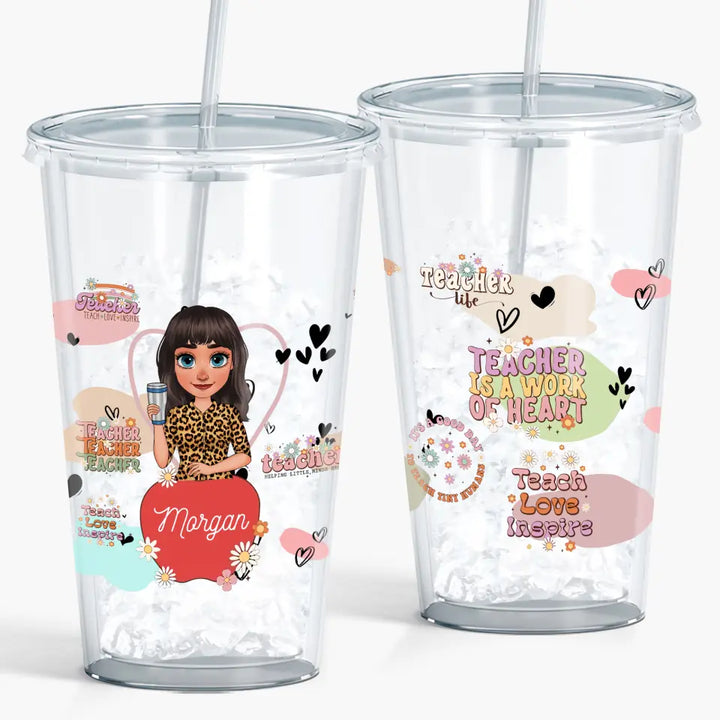Personalized Custom Acrylic Tumbler - Teacher's Day, Appreciation Gift For Teacher  - Teach Love Inspire Floral