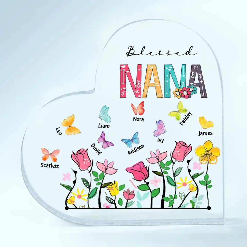 Personalized Custom Heart-shaped Acrylic Plaque - Mother's Day, Birthday Gift For Grandma - Blessed Grandma Butterfly