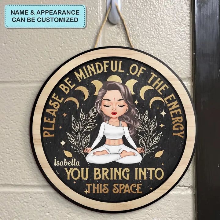 Personalized Custom Door Sign - Home Decor Gift For Yoga Lover - Check Ya Energy