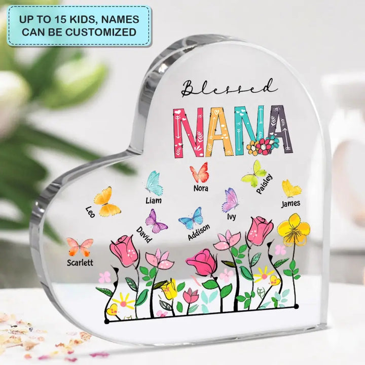 Personalized Custom Heart-shaped Acrylic Plaque - Mother's Day, Birthday Gift For Grandma - Blessed Grandma Butterfly