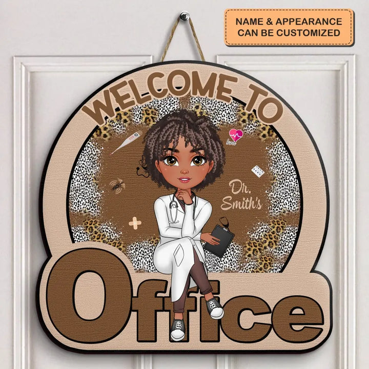 Personalized Custom Door Sign - Nurse's Day, Appreciation Gift For Nurse, Doctor - Welcome To My Office Leopard