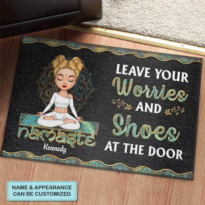 Personalized Custom Doormat - Home Decor Gift For Yoga Lover - Leave Your Worries And Shoes At The Door