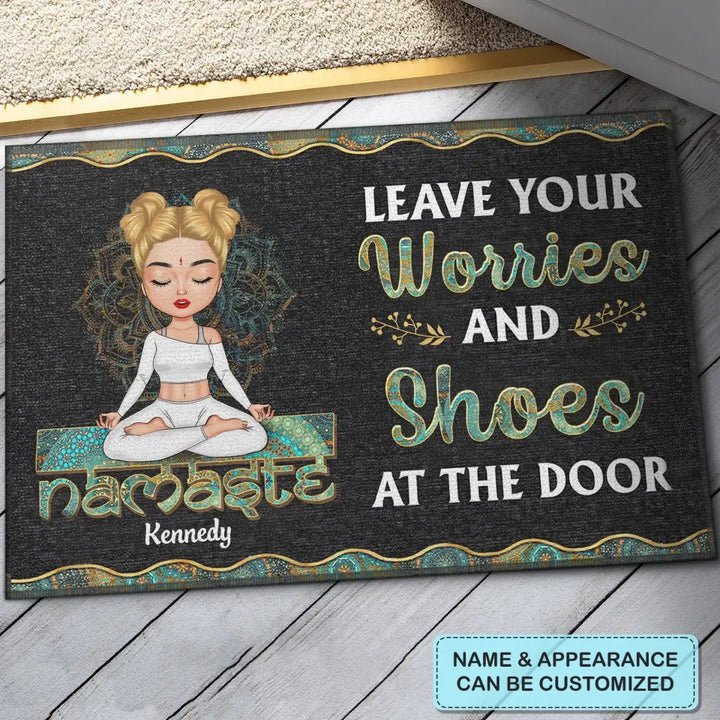 Personalized Custom Doormat - Home Decor Gift For Yoga Lover - Leave Your Worries And Shoes At The Door