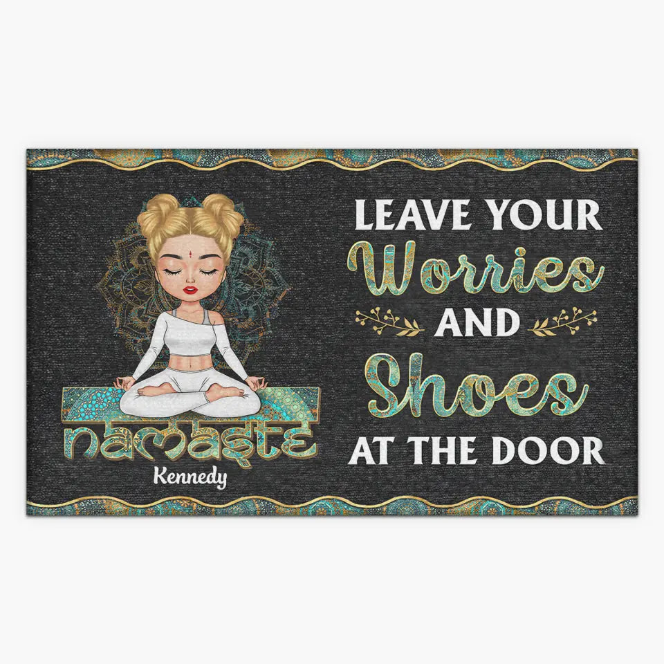 Personalized Custom Doormat - Home Decor Gift For Yoga Lover - Leave Your Worries And Shoes At The Door