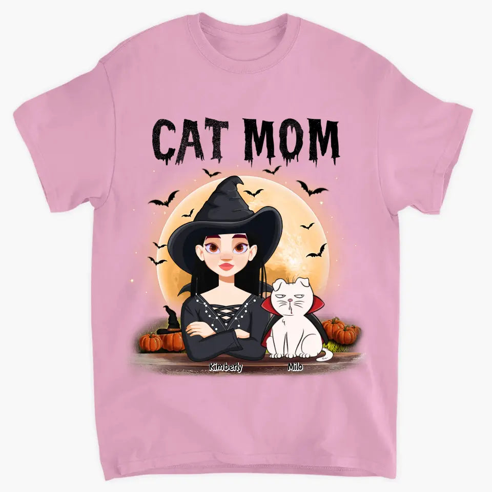 Personalized Custom T-shirt - Halloween Gift For Cat Mom, Cat Lover - Cat Mom Halloween