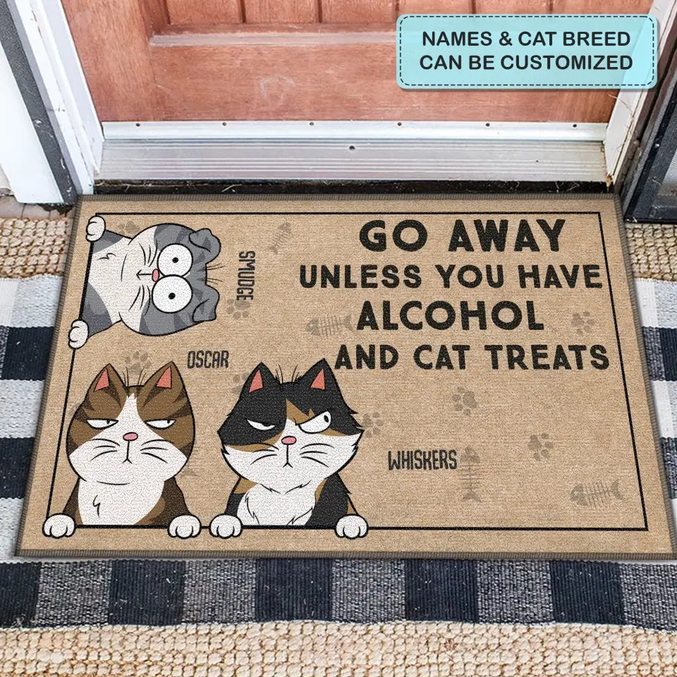 Personalized Custom Doormat - Home Decor Gift For Cat Lover, Cat Mom, Cat Dad, Cat Parents - Go Away Unless You Have Alcohol And Cat Treats New Ver