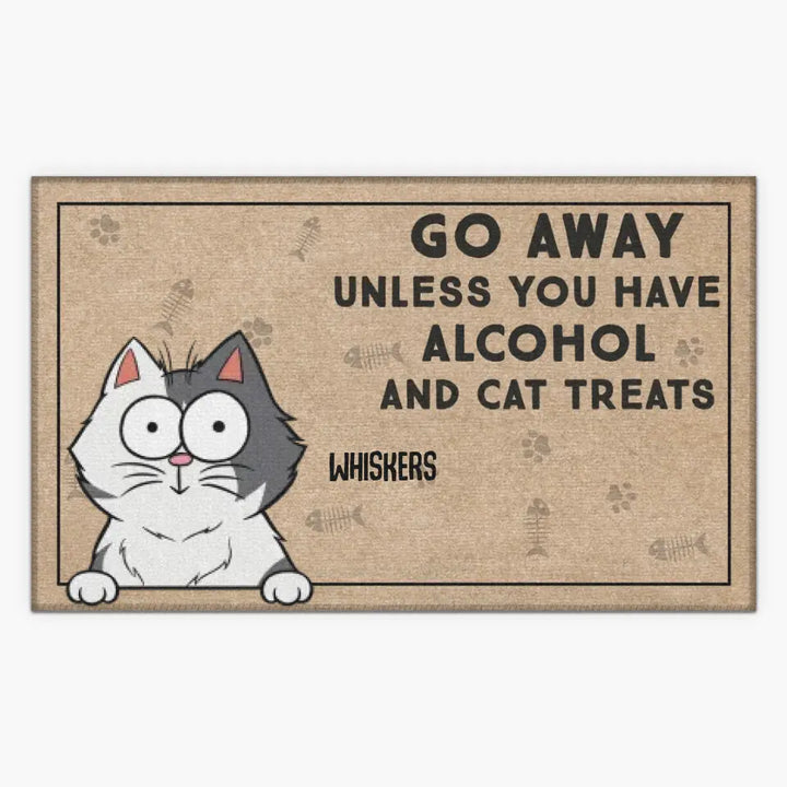 Personalized Custom Doormat - Home Decor Gift For Cat Lover, Cat Mom, Cat Dad, Cat Parents - Go Away Unless You Have Alcohol And Cat Treats New Ver