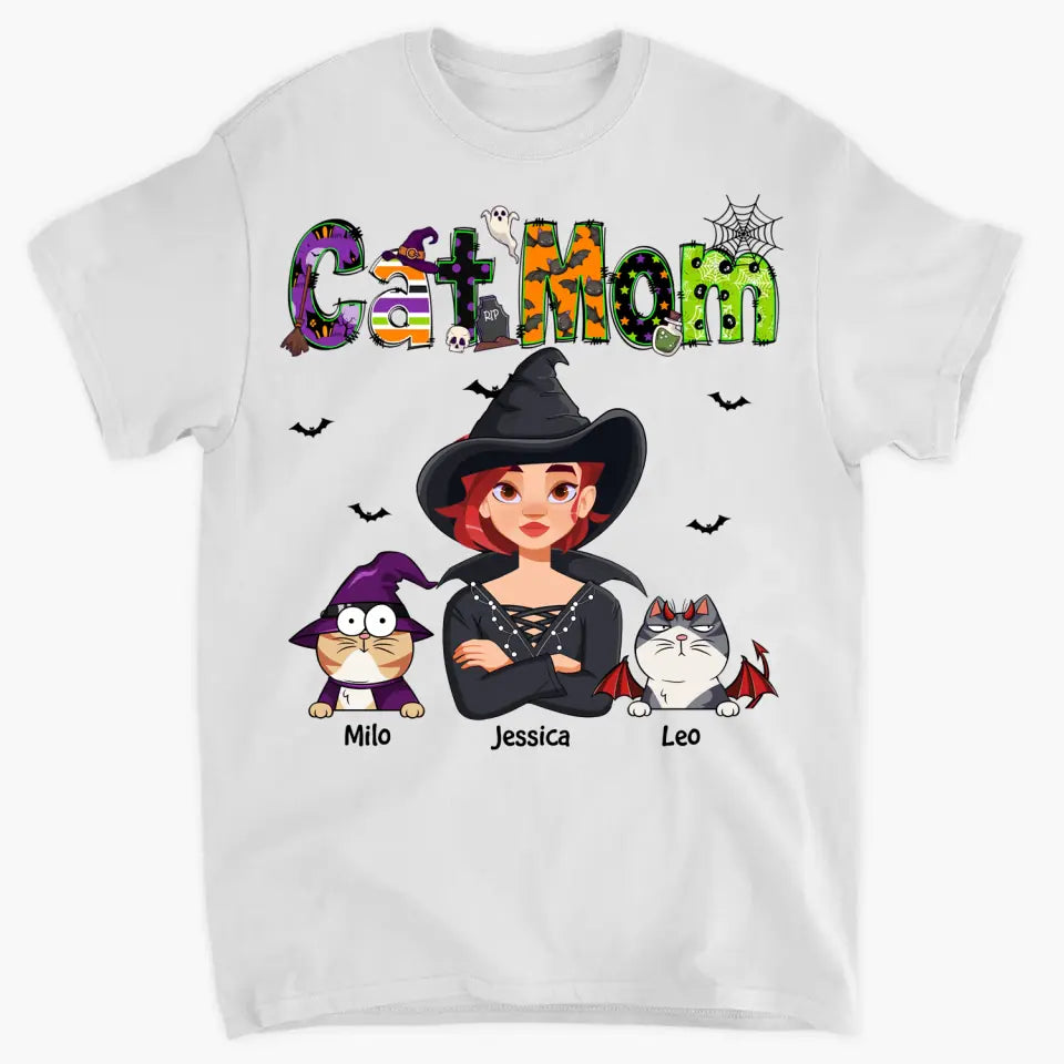 Personalized Custom T-shirt - Halloween Gift For Cat Mom, Cat Lover - Cat Mom Halloween V2