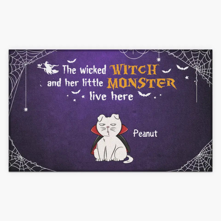 Personalized Custom Doormat - Halloween Gift For Cat Lover, Cat Mom, Cat Dad, Cat Owner - The Wicked Witch And Her Little Monsters Live Here