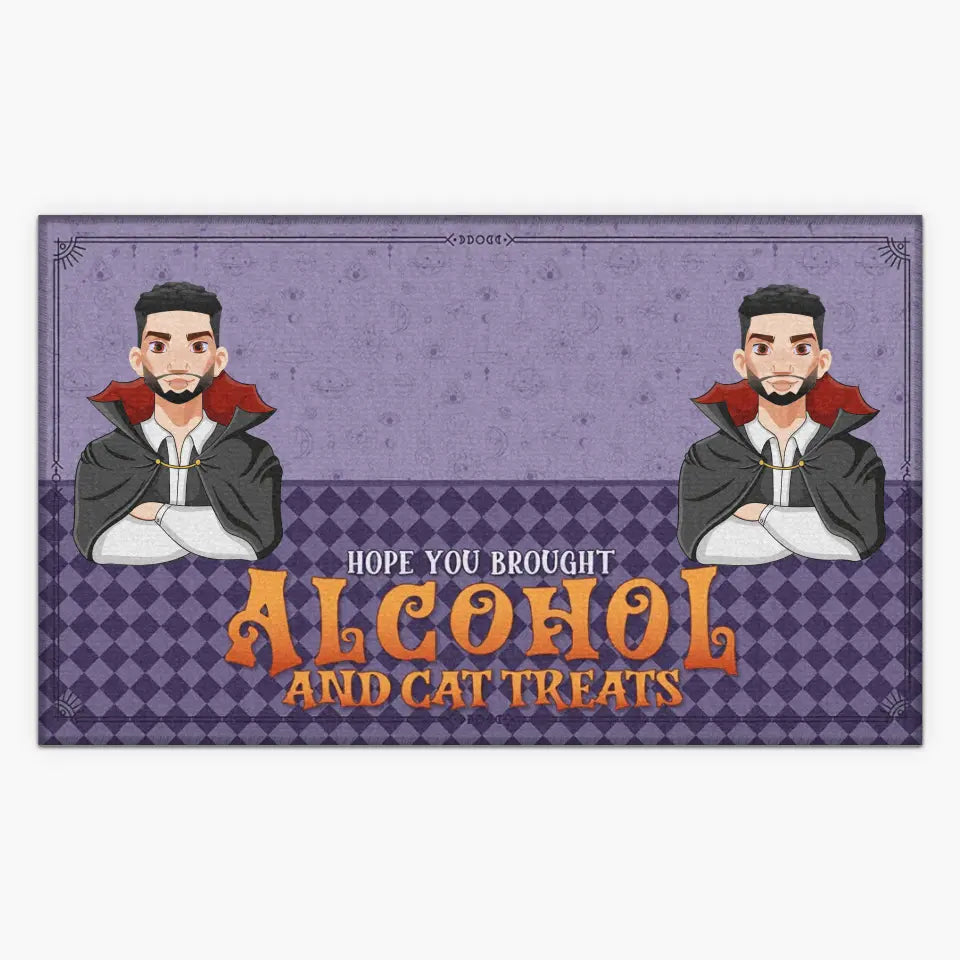 Personalized Custom Doormat - Halloween Gift For Cat Lover, Cat Mom, Cat Dad, Cat Owner - Hope You Brought Alcohol And Cat Treats