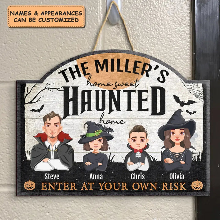 Home Sweet Haunted Home - Personalized Custom Door Sign - Halloween Gift For Family