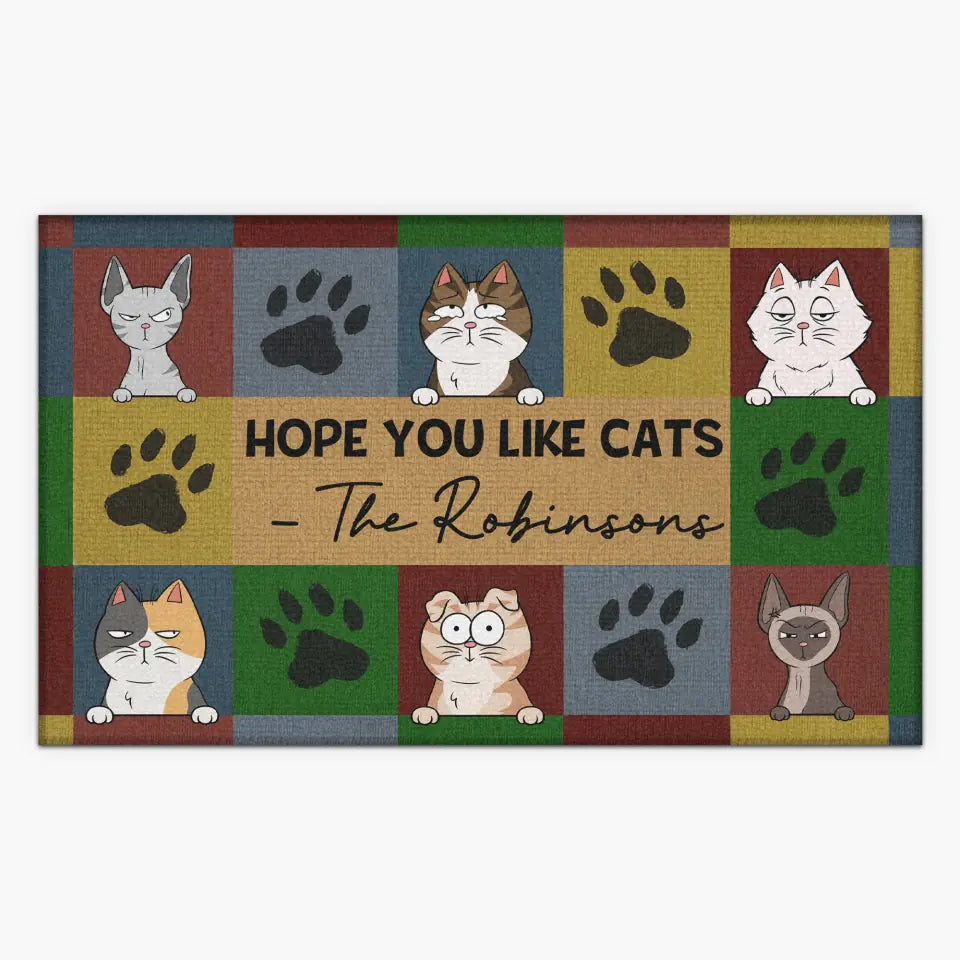 Personalized Custom Doormat - Christmas, Home Decor Gift For Cat Lover, Cat Mom, Cat Dad, Cat Parents - Hope You Like Cat Fall & Christmas Vibes
