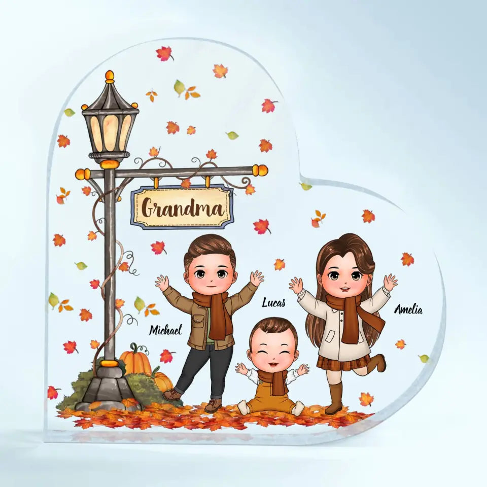 Personalized Custom Heart-shaped Acrylic Plaque - Mother's Day Gift For Mom, Grandma - Grandma Fall With Grandkids