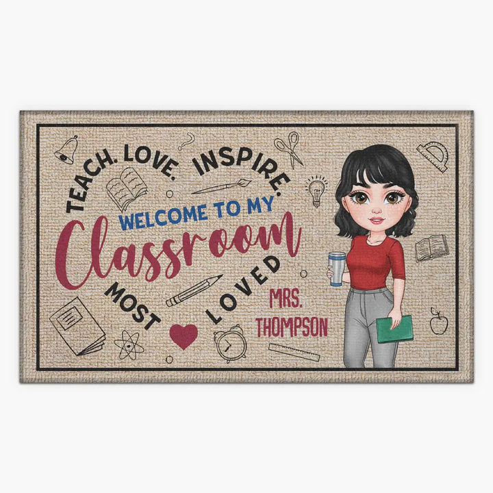 Personalized Custom Doormat - Teacher's Day, Appreciation Gift For Teacher - Teach Love Inspire