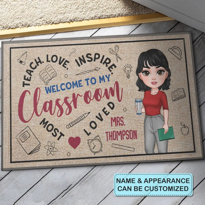 Personalized Custom Doormat - Teacher's Day, Appreciation Gift For Teacher - Teach Love Inspire
