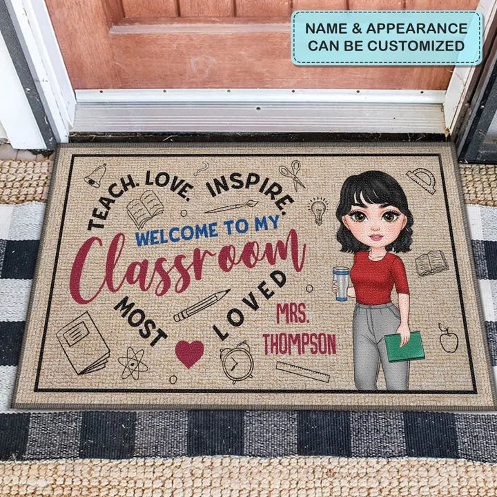 Personalized Custom Doormat - Teacher's Day, Appreciation Gift For Teacher - Teach Love Inspire
