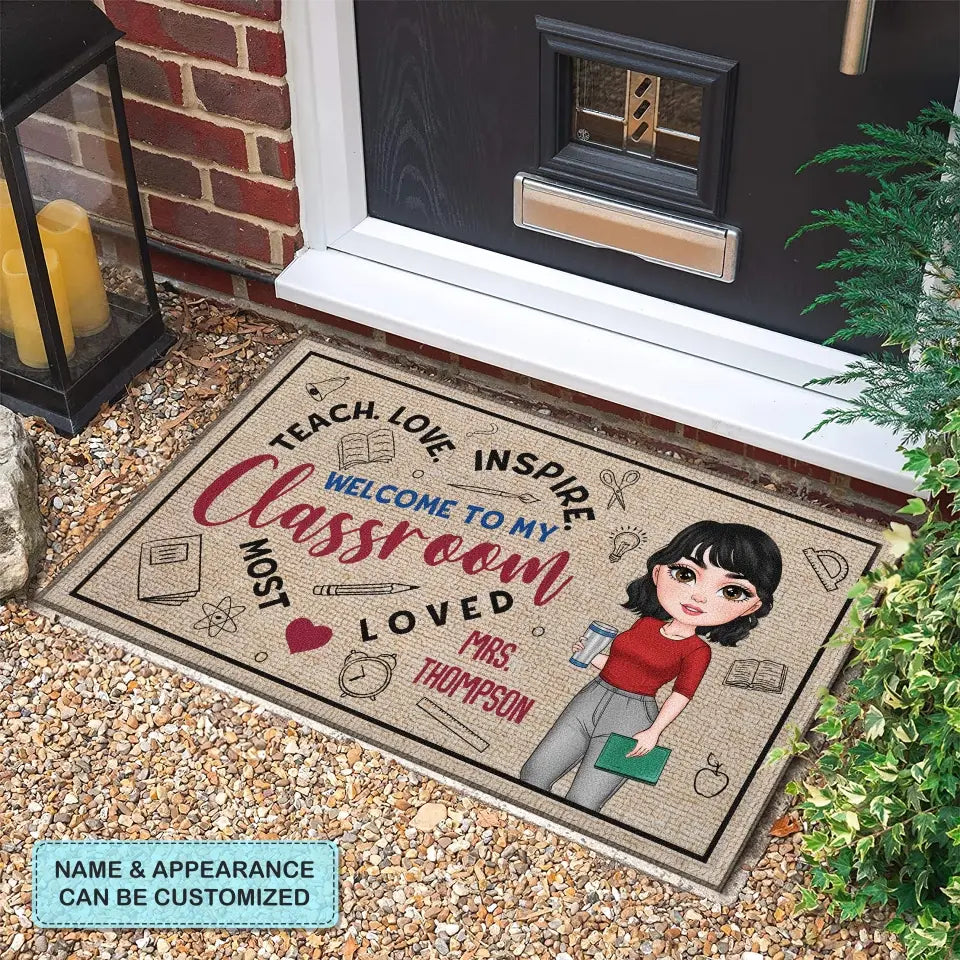 Personalized Custom Doormat - Teacher's Day, Appreciation Gift For Teacher - Teach Love Inspire