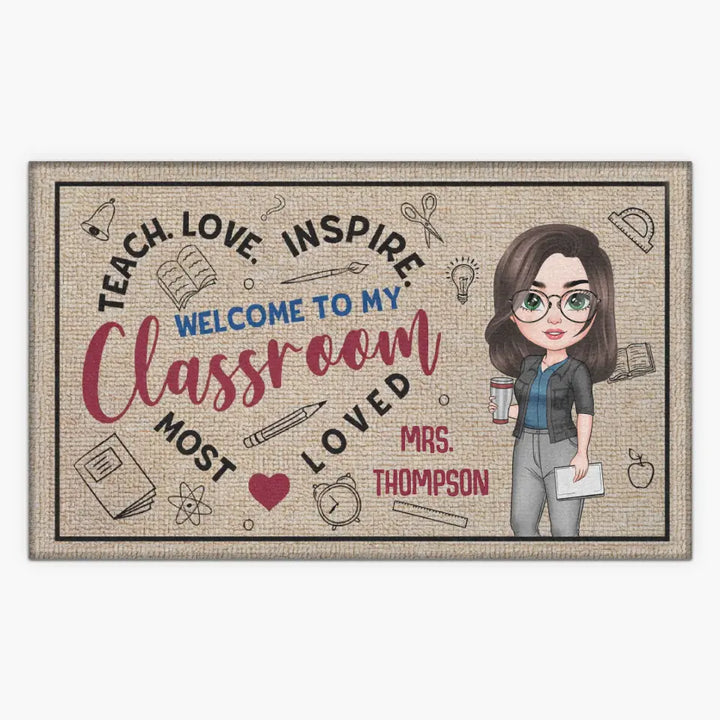 Personalized Custom Doormat - Teacher's Day, Appreciation Gift For Teacher - Teach Love Inspire
