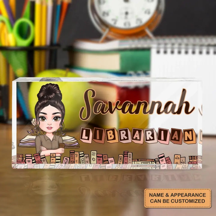 Personalized Custom Desk Plate - Office Decor, Birthday Gift For Librarian - Librarian Floral Book