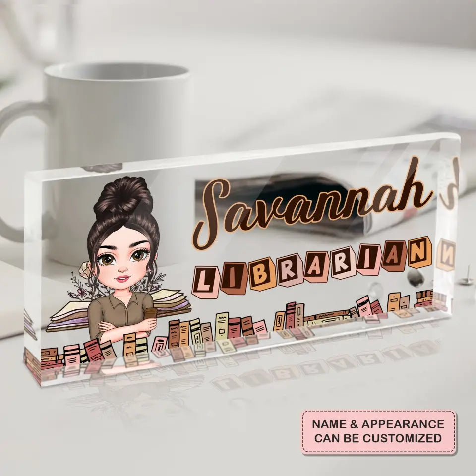 Personalized Custom Desk Plate - Office Decor, Birthday Gift For Librarian - Librarian Floral Book