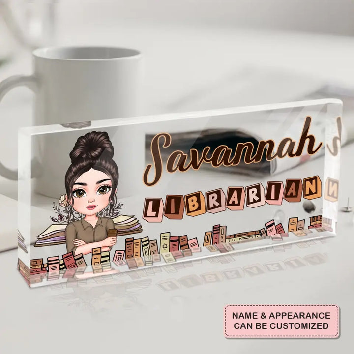 Personalized Custom Desk Plate - Office Decor, Birthday Gift For Librarian - Librarian Floral Book
