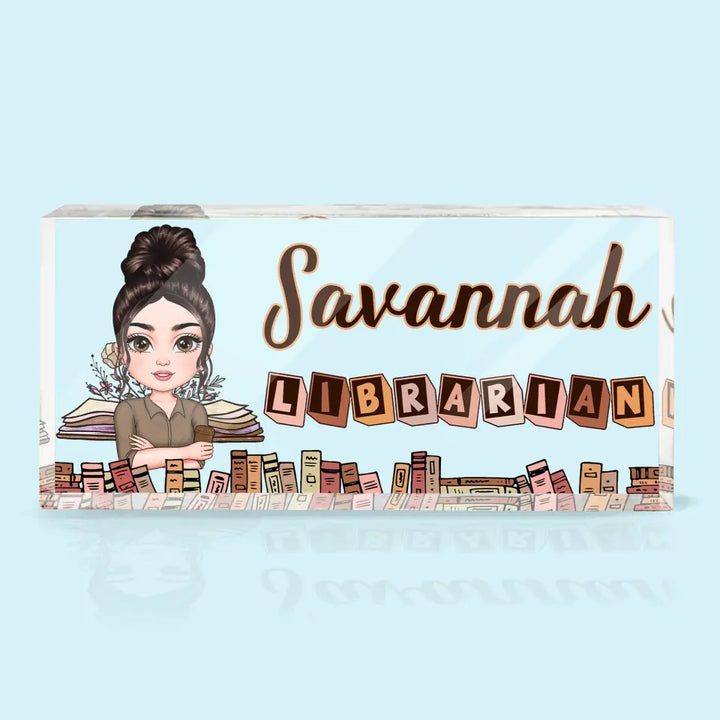 Personalized Custom Desk Plate - Office Decor, Birthday Gift For Librarian - Librarian Floral Book