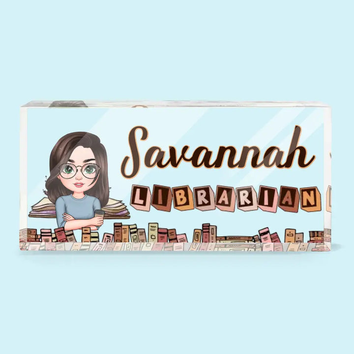 Personalized Custom Desk Plate - Office Decor, Birthday Gift For Librarian - Librarian Floral Book