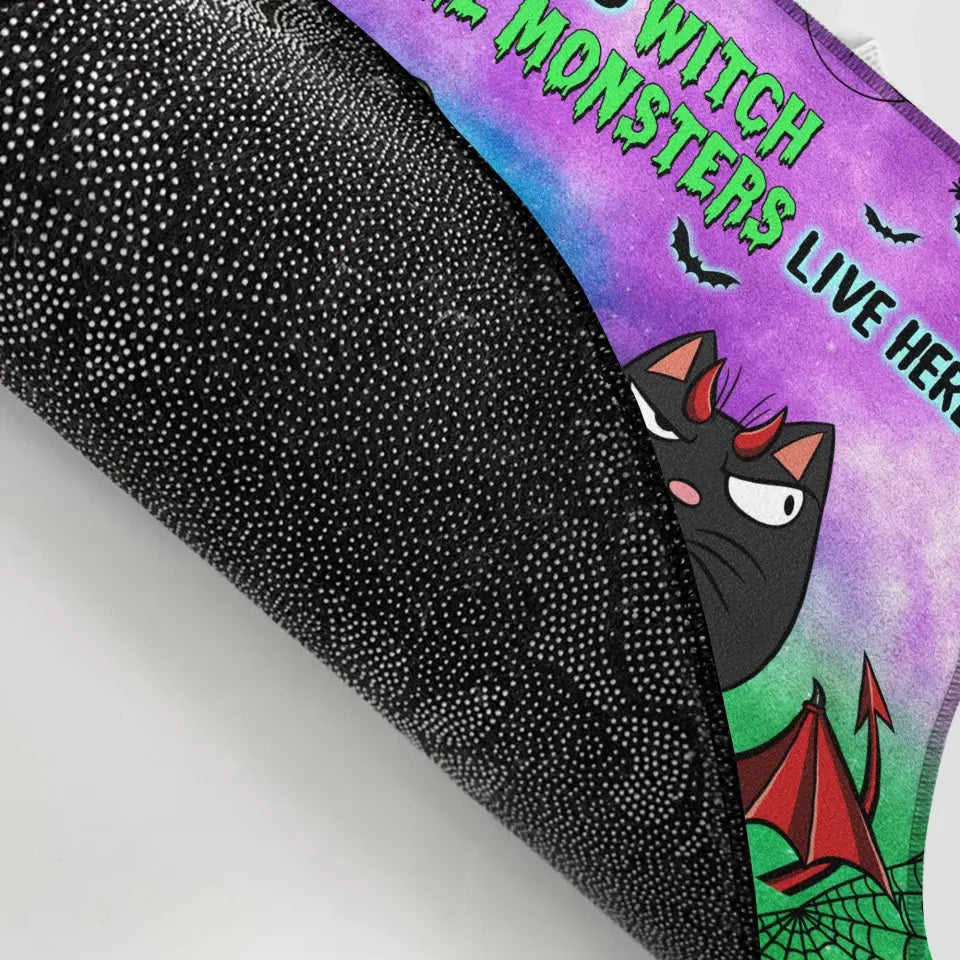 Personalized Custom Doormat - Halloween Gift For Cat Lover, Cat Mom, Cat Dad, Cat Owner - The Wicked Witch And Her Little Monsters Live Here