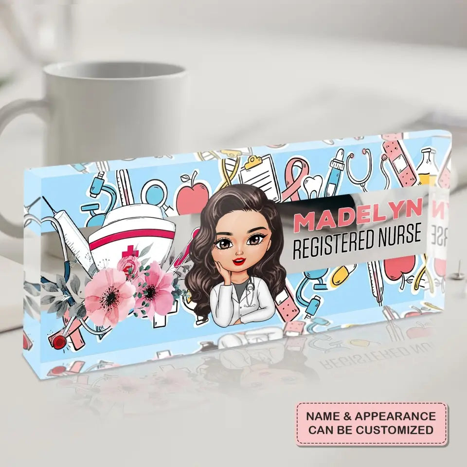 Personalized Custom Desk Plate - Nurse's Day, Appreciation Gift For Nurse, Doctor - Office Desk Plate Floral For Nurse, Doctor