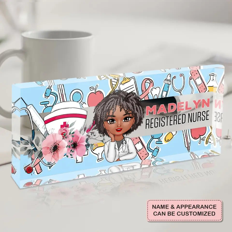 Personalized Custom Desk Plate - Nurse's Day, Appreciation Gift For Nurse, Doctor - Office Desk Plate Floral For Nurse, Doctor