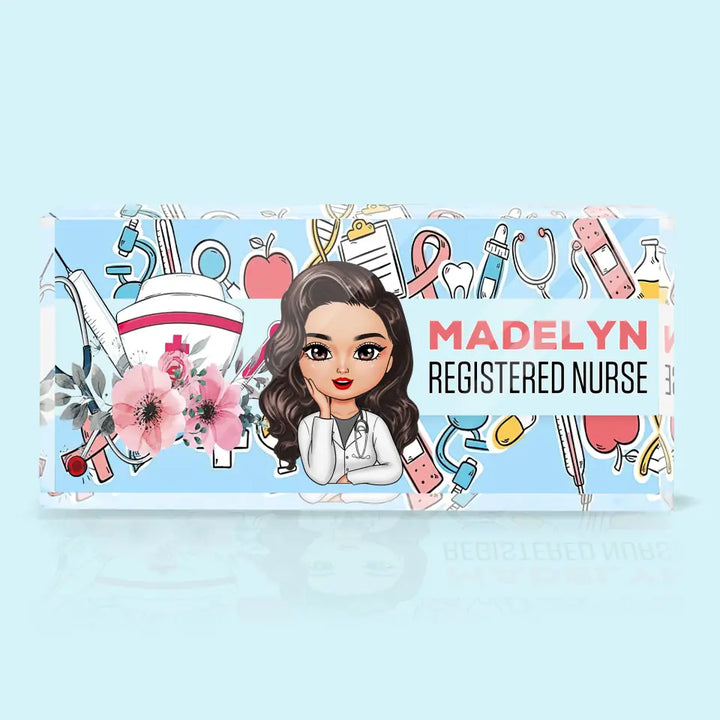 Personalized Custom Desk Plate - Nurse's Day, Appreciation Gift For Nurse, Doctor - Office Desk Plate Floral For Nurse, Doctor