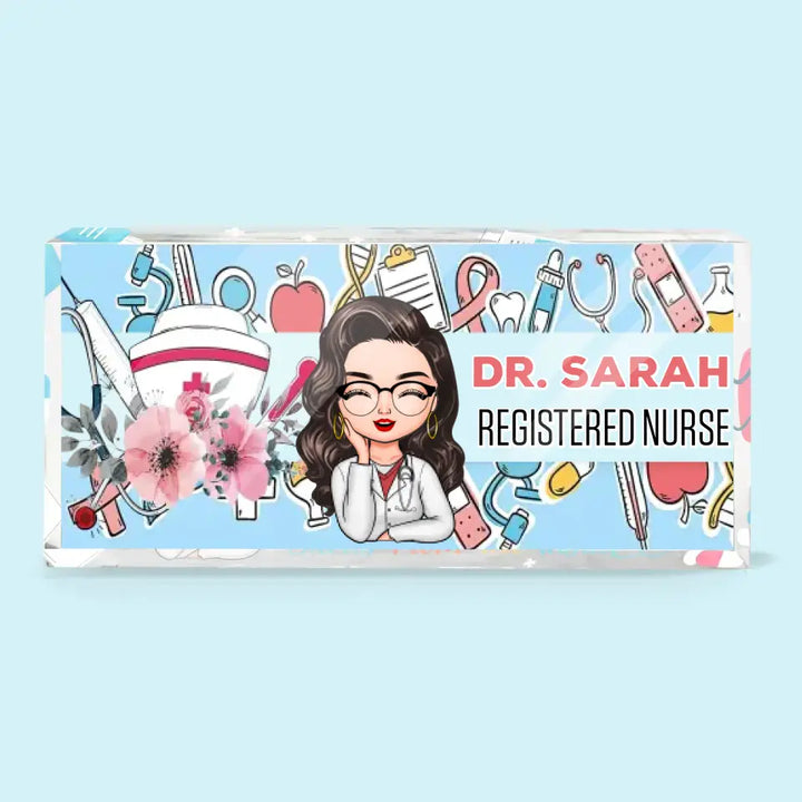 Personalized Custom Desk Plate - Nurse's Day, Appreciation Gift For Nurse, Doctor - Office Desk Plate Floral For Nurse, Doctor