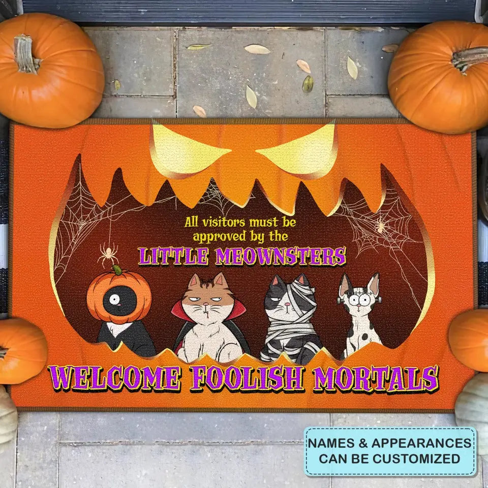 Personalized Custom Doormat - Halloween Gift For Cat Lover, Cat Mom, Cat Dad, Cat Owner - All Visitors Must Be Approved By The Little Meownsters