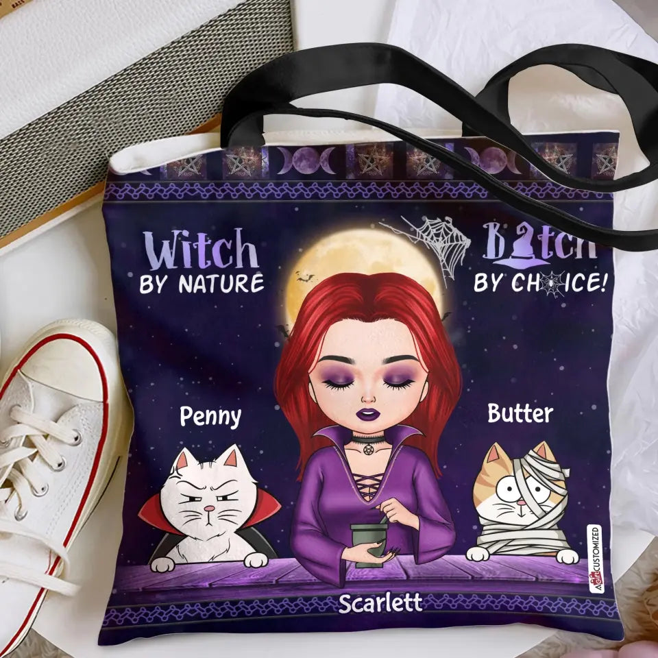 Personalized Custom Tote Bag - Halloween Gift For Cat Lover, Cat Mom, Cat Dad, Cat Parents - Witch By Nature