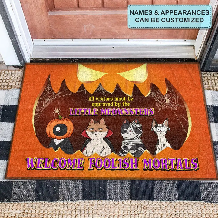 Personalized Custom Doormat - Halloween Gift For Cat Lover, Cat Mom, Cat Dad, Cat Owner - All Visitors Must Be Approved By The Little Meownsters