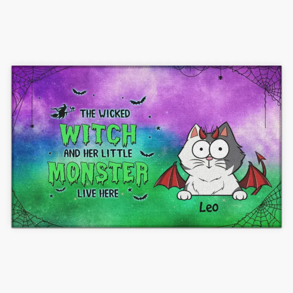 Personalized Custom Doormat - Halloween Gift For Cat Lover, Cat Mom, Cat Dad, Cat Owner - The Wicked Witch And Her Little Monsters Live Here