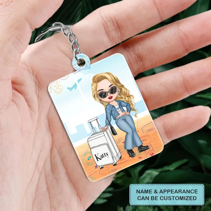Personalized Custom Keychain - Summer, Vacation Gift For Traveling Lover - Just A Girl Who Loves Traveling